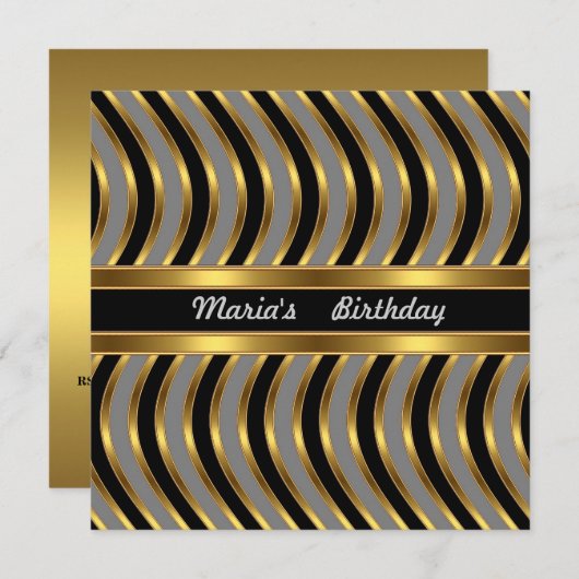 Uitnodiging Metalen look Goud Zwart Verjaardagsfee (Voorkant / Achterkant)