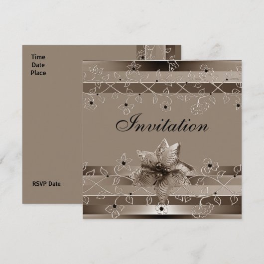 Uitnodiging Metalic Ripple Biege Gold Deco (Voorkant / Achterkant)