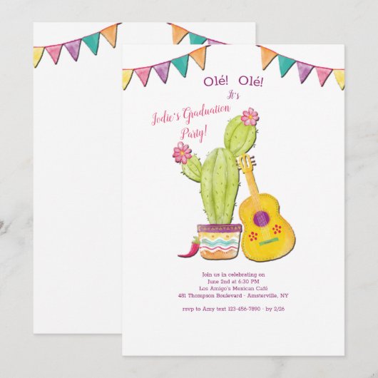 Uitnodiging Mexicaanse Guitar Graduation Party (Voorkant / Achterkant)