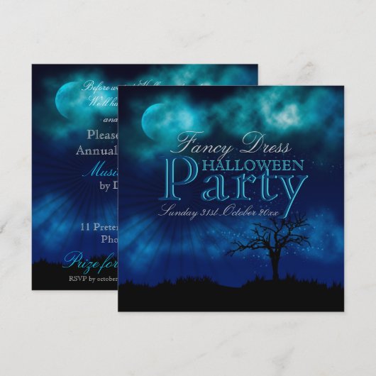 Uitnodiging Midnight Blue Halloween Nightsky (Voorkant / Achterkant)