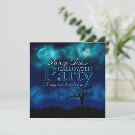 Uitnodiging Midnight Blue Halloween Nightsky (Staand voorkant)