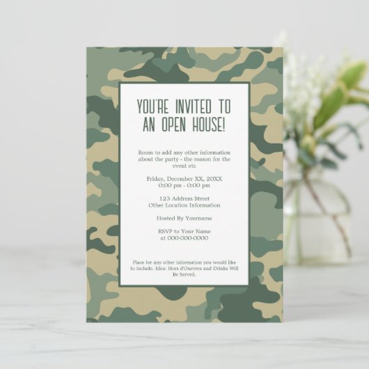 Uitnodiging militaire/camouflage partij (Staand voorkant)
