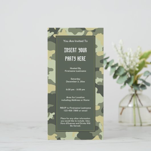 Uitnodiging militaire camouflage partij (Staand voorkant)