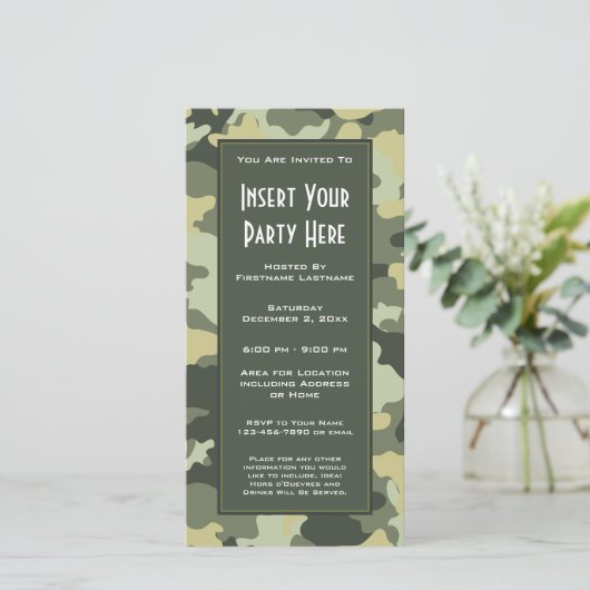 Uitnodiging militaire camouflage partij (Staand voorkant)