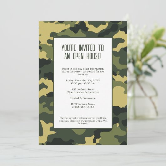 Uitnodiging militaire/camouflage partij (Staand voorkant)