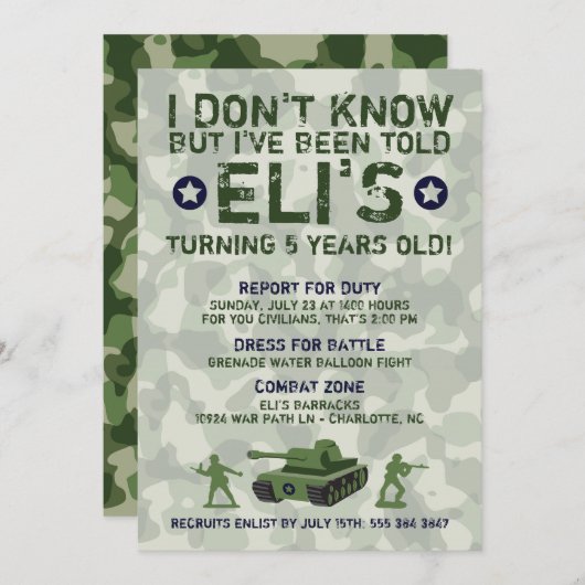 Uitnodiging militaire militaire verjaardagspartij  (Voorkant / Achterkant)