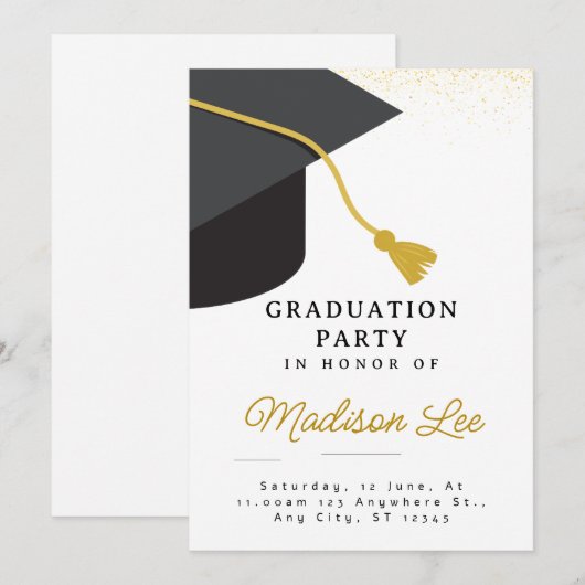 Uitnodiging minimalistische Graduation Party (Voorkant / Achterkant)