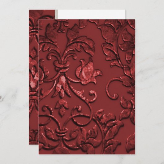 Uitnodiging: Mitzvah Red "Embossed" Damask Kaart (Voorkant / Achterkant)