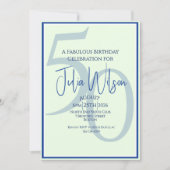 Uitnodiging Modern Script Blauw 50 Fabulous Verjaa (Voorkant)