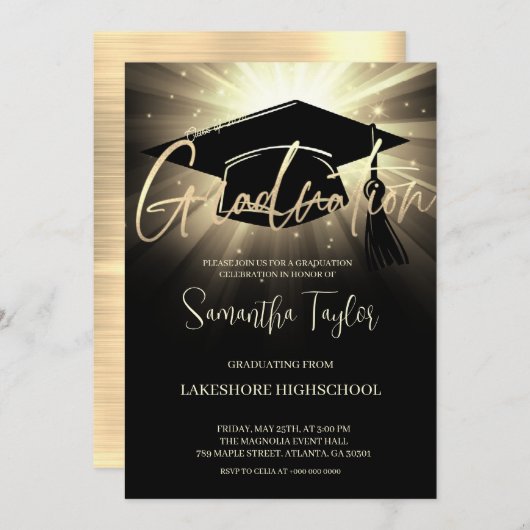 Uitnodiging moderne Graduation Party (Voorkant / Achterkant)