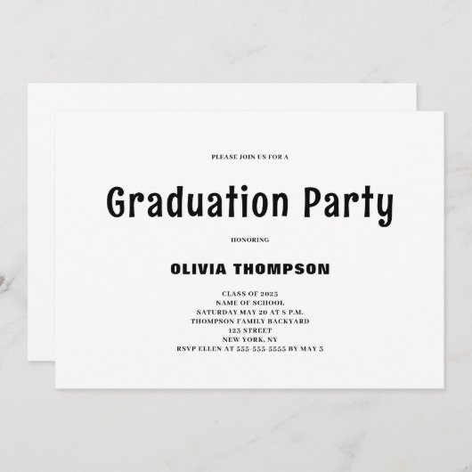 Uitnodiging moderne Graduation Party (Voorkant / Achterkant)