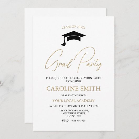 Uitnodiging moderne Graduation Party (Voorkant / Achterkant)