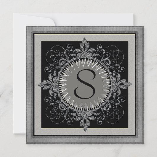 Uitnodiging Monogram verjaardagsfeest (Voorkant)