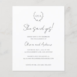 Uitnodiging Monogram WreatBudget Engagement Party