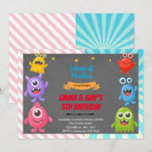 Uitnodiging monster jongen meisje gezamenlijk fees (Voorkant / Achterkant)