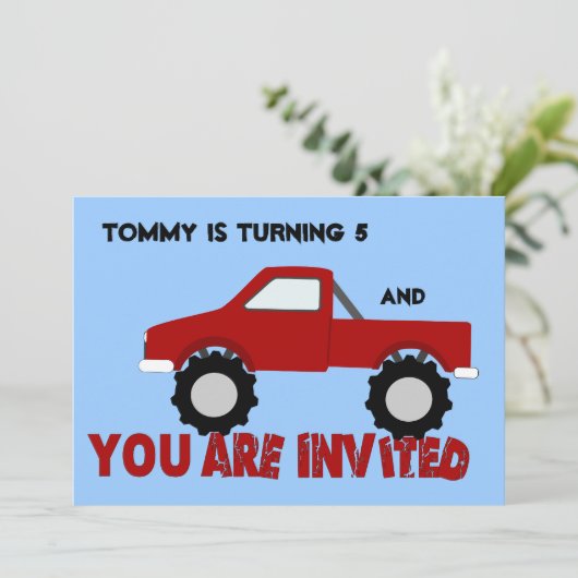 Uitnodiging Monster Truck Party (Staand voorkant)
