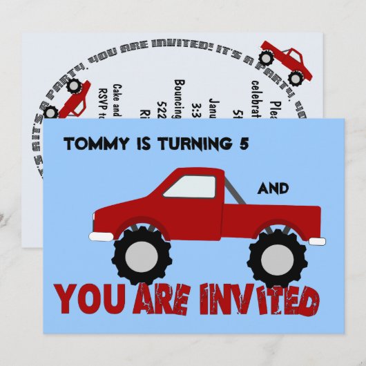 Uitnodiging Monster Truck Party (Voorkant / Achterkant)