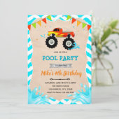 Uitnodiging monstertruck zwembadfeest (Staand voorkant)