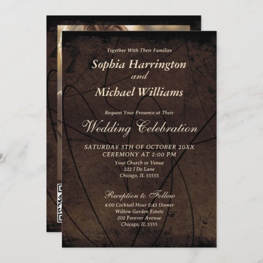 Uitnodiging Moody's Elegance Trouwfeest Sjabloon D (Voorkant / Achterkant)