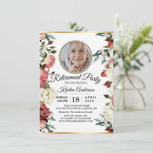 Uitnodiging mooie Floral Retirement (Staand voorkant)