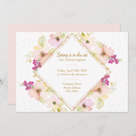 Uitnodiging mooie Floral Spring Party (Voorkant / Achterkant)