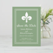 Uitnodiging Moss Green Fleur de Lis Save the Date (Staand voorkant)