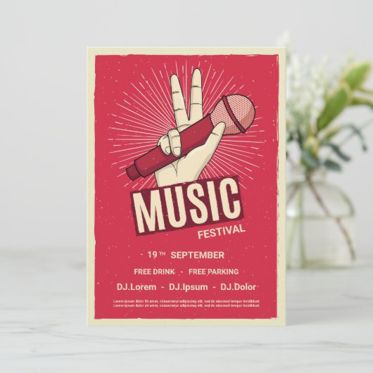 Uitnodiging muziekreeftenconcert in Retro (Staand voorkant)