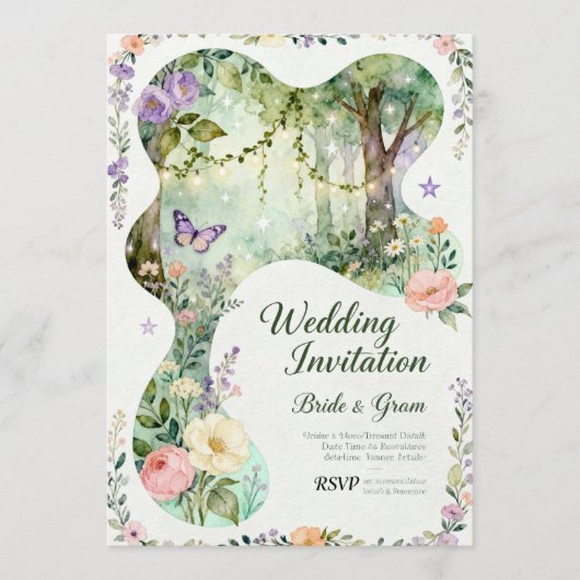 Uitnodiging Natuur's Romance – Botanische Trouwuit (Voorkant)