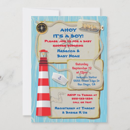 Uitnodiging Nautical Sailor Baby shower (Voorkant)