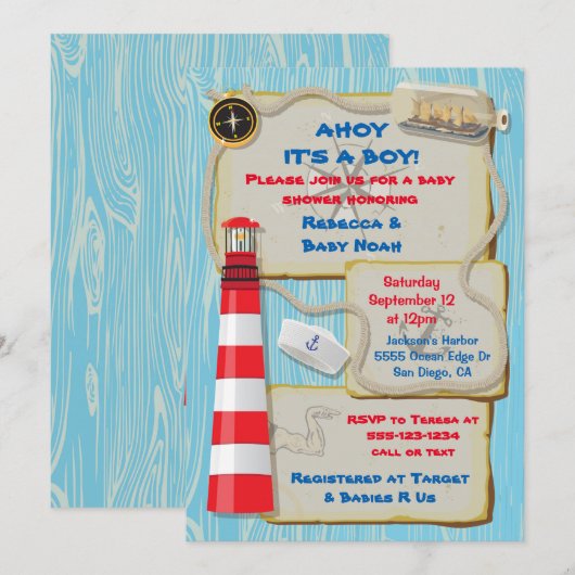 Uitnodiging Nautical Sailor Baby shower (Voorkant / Achterkant)