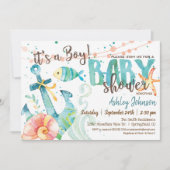 Uitnodiging nautisch anker Baby shower, Boy (Voorkant)