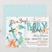 Uitnodiging nautisch anker Baby shower, Boy (Voorkant / Achterkant)