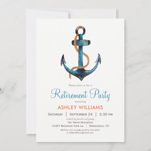 Uitnodiging nautisch anker pensioenpartij (Voorkant)