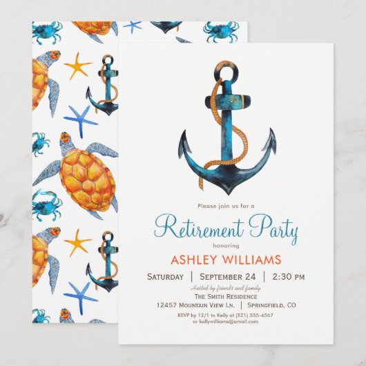 Uitnodiging nautisch anker pensioenpartij (Voorkant / Achterkant)