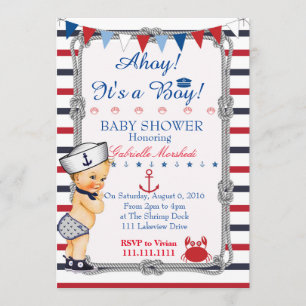 Uitnodiging nautisch Baby shower, Baby shower