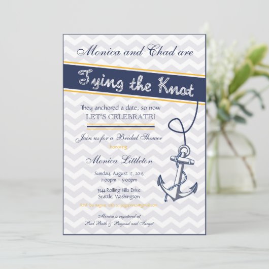 Uitnodiging nautische bruidsdouche - strandanker (Staand voorkant)