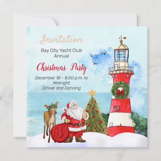 Uitnodiging nautische vuurtoren kerstfeest (Voorkant)