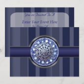 Uitnodiging Navy Blauw Strepen Feest (Voorkant / Achterkant)