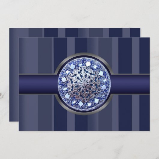 Uitnodiging Navy Blue Strepen Feest (Voorkant / Achterkant)