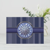 Uitnodiging Navy Blue Strepen Feestje (Staand voorkant)