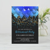 Uitnodiging Neon Blue Balloons Retirement Party (Staand voorkant)