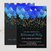 Uitnodiging Neon Blue Balloons Retirement Party (Voorkant / Achterkant)