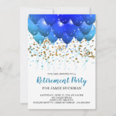 Uitnodiging Neon Blue Balloons Retirement Party (Voorkant)