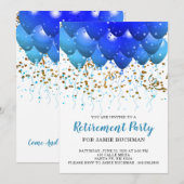 Uitnodiging Neon Blue Balloons Retirement Party (Voorkant / Achterkant)