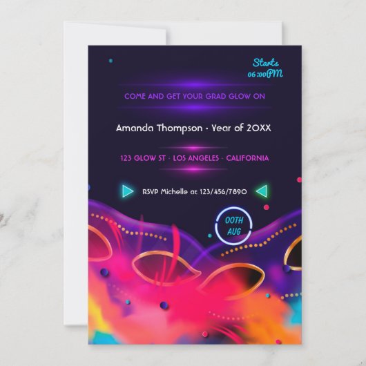 Uitnodiging Neon Glow Graduation Party (Voorkant)
