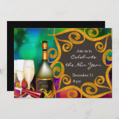 Uitnodiging nieuw jaar voor Champagne Ribbons (Voorkant / Achterkant)