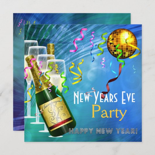 Uitnodiging nieuwe jaren oud blauw goud (Voorkant / Achterkant)