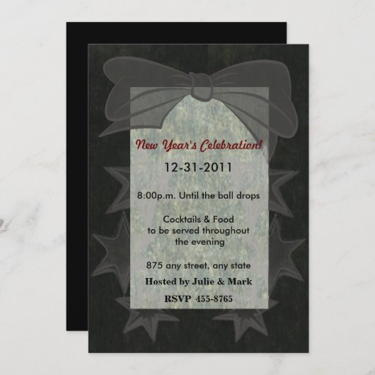 Uitnodiging nieuwjaar Elegant Bow (Voorkant / Achterkant)