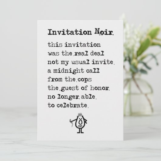 Uitnodiging Noir - een grappig uitnodiging gedicht (Staand voorkant)