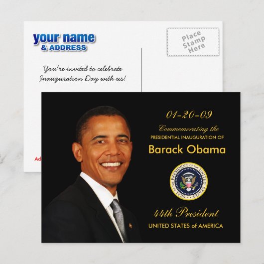 Uitnodiging Obama Inauguration Party - Formeel Briefkaart (Voorkant / Achterkant)
